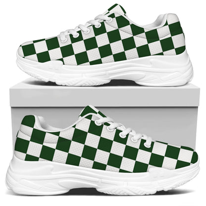 Forest Green And White Checkered Print White Chunky Shoes