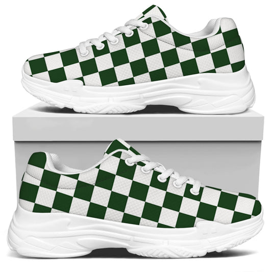 Forest Green And White Checkered Print White Chunky Shoes