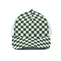 Forest Green And White Checkered Print White Mesh Trucker Hat
