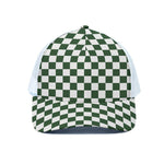 Forest Green And White Checkered Print White Mesh Trucker Cap