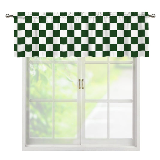 Forest Green And White Checkered Print Window Valance