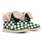Forest Green And White Checkered Print Winter Boots