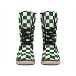 Forest Green And White Checkered Print Winter Boots