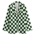 Forest Green And White Checkered Print Women's Blazer