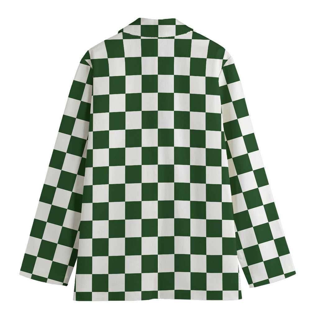 Forest Green And White Checkered Print Women's Blazer
