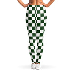 Forest Green And White Checkered Print Women's Leggings