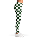 Forest Green And White Checkered Print Women's Leggings