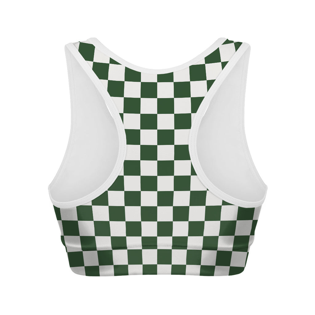 Forest Green And White Checkered Print Women's Sports Bra