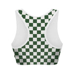 Forest Green And White Checkered Print Women's Sports Bra