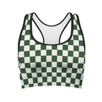 Forest Green And White Checkered Print Women's Sports Bra