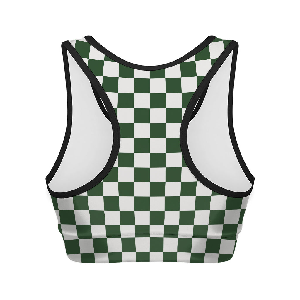 Forest Green And White Checkered Print Women's Sports Bra