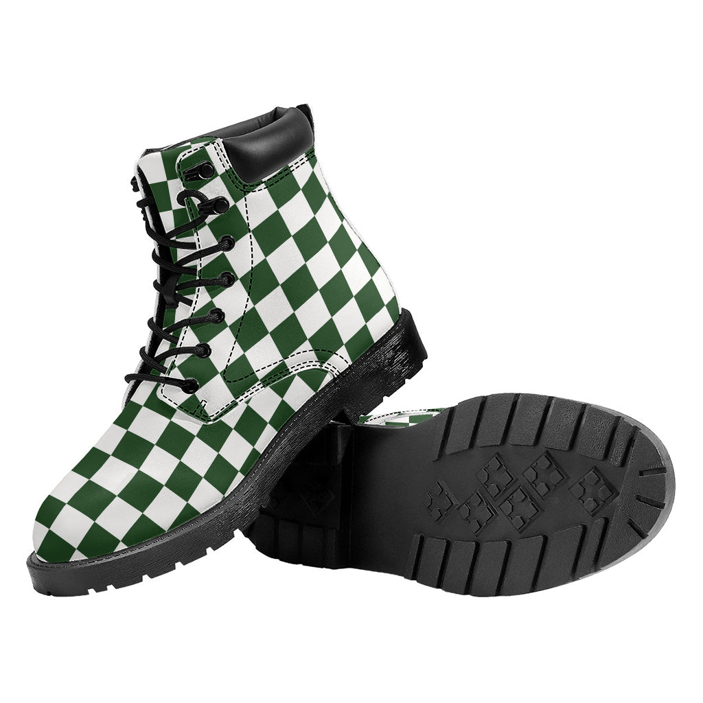 Forest Green And White Checkered Print Work Boots