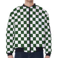 Forest Green And White Checkered Print Zip Sleeve Bomber Jacket