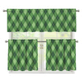 Forest Green Argyle Pattern Print 3 Piece Kitchen Curtains
