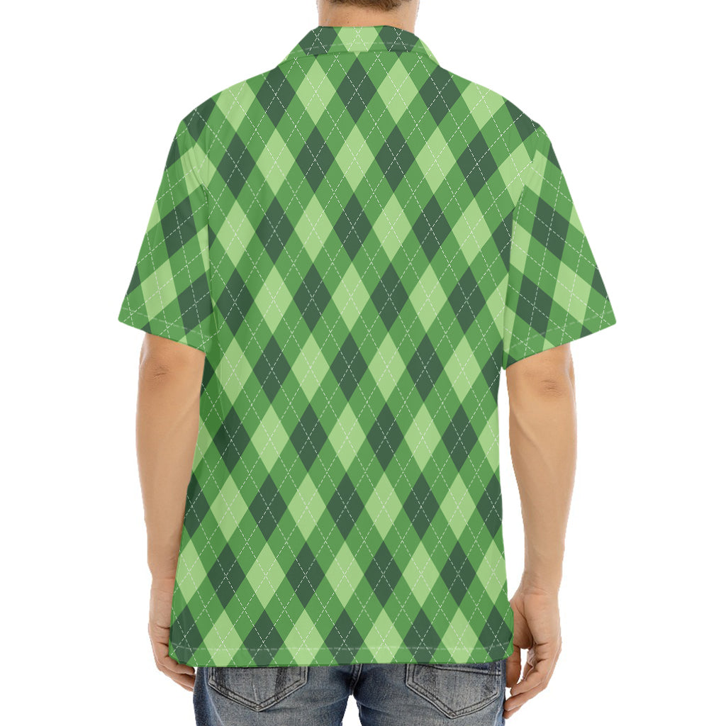 Forest Green Argyle Pattern Print Aloha Shirt