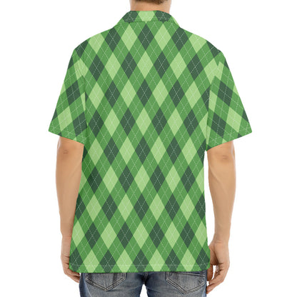 Forest Green Argyle Pattern Print Aloha Shirt