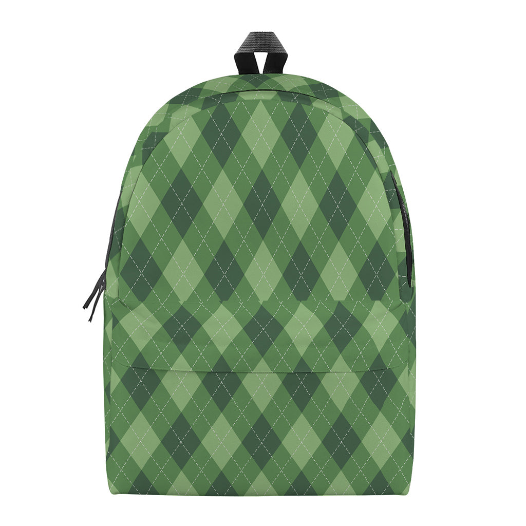 Forest Green Argyle Pattern Print Backpack
