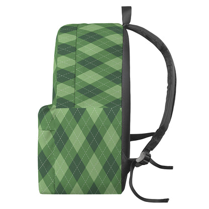 Forest Green Argyle Pattern Print Backpack