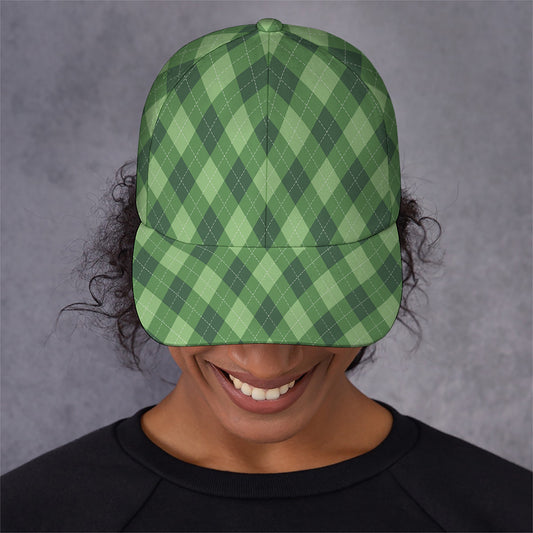 Forest Green Argyle Pattern Print Baseball Cap