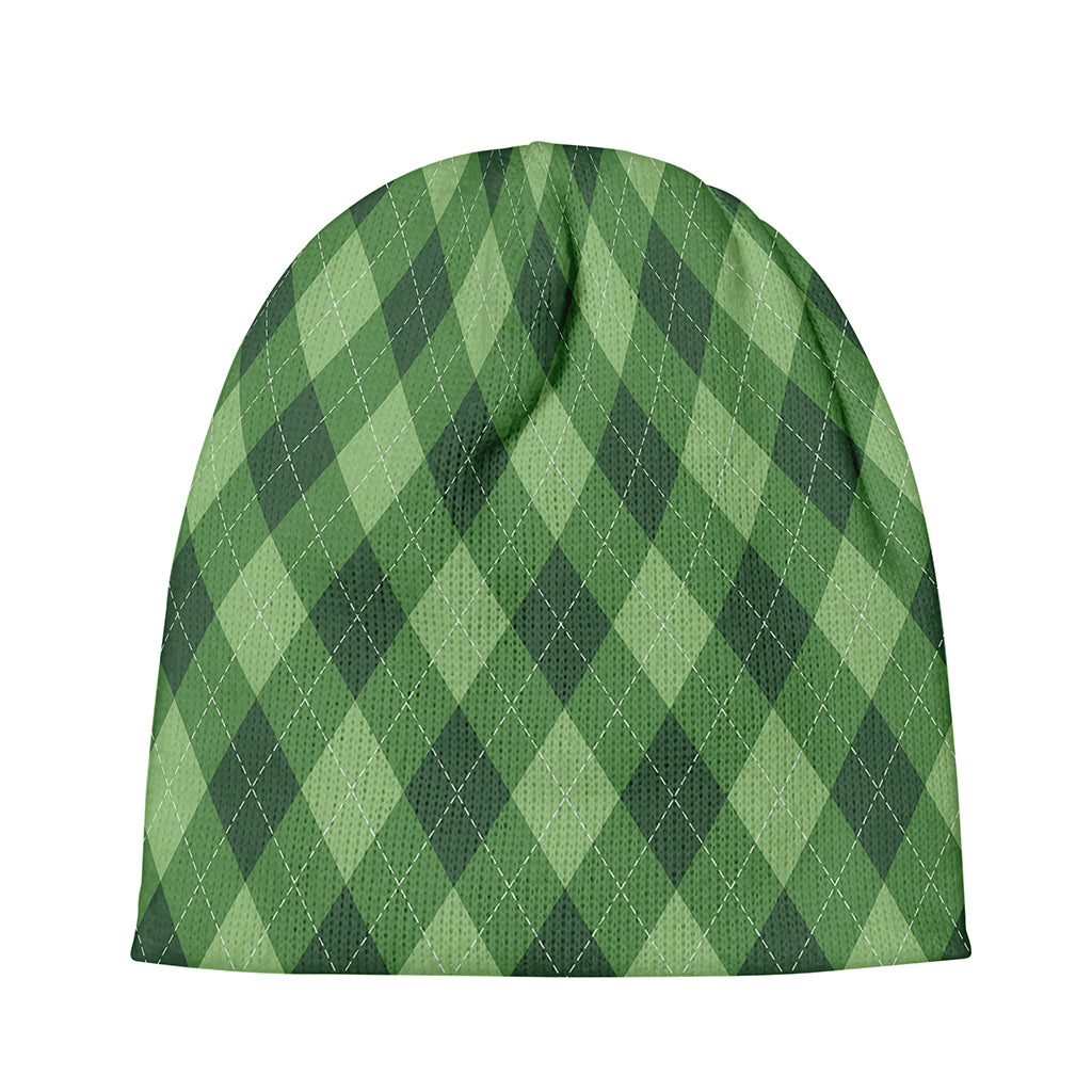 Forest Green Argyle Pattern Print Beanie