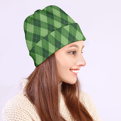 Forest Green Argyle Pattern Print Beanie