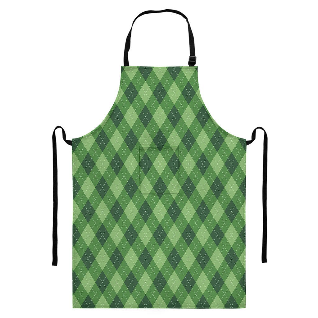 Forest Green Argyle Pattern Print Bib Apron With Pocket