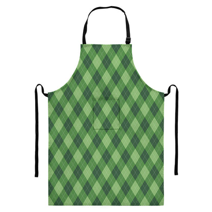Forest Green Argyle Pattern Print Bib Apron With Pocket