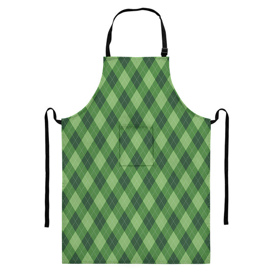Forest Green Argyle Pattern Print Bib Apron With Pocket