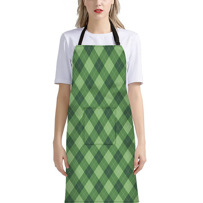 Forest Green Argyle Pattern Print Bib Apron With Pocket