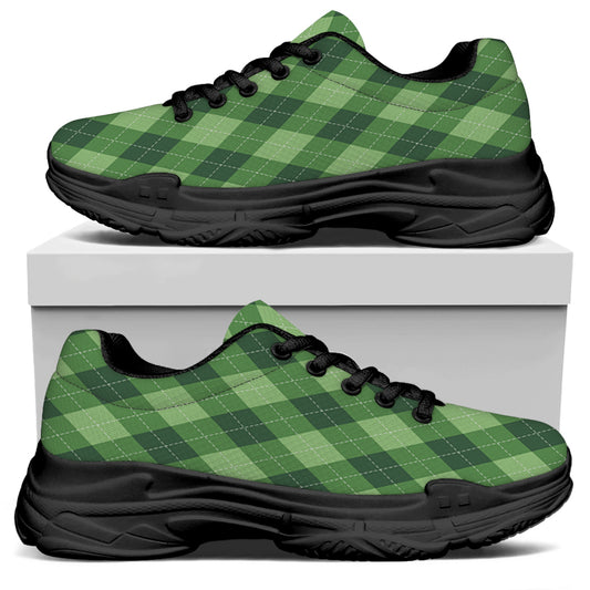 Forest Green Argyle Pattern Print Black Chunky Shoes