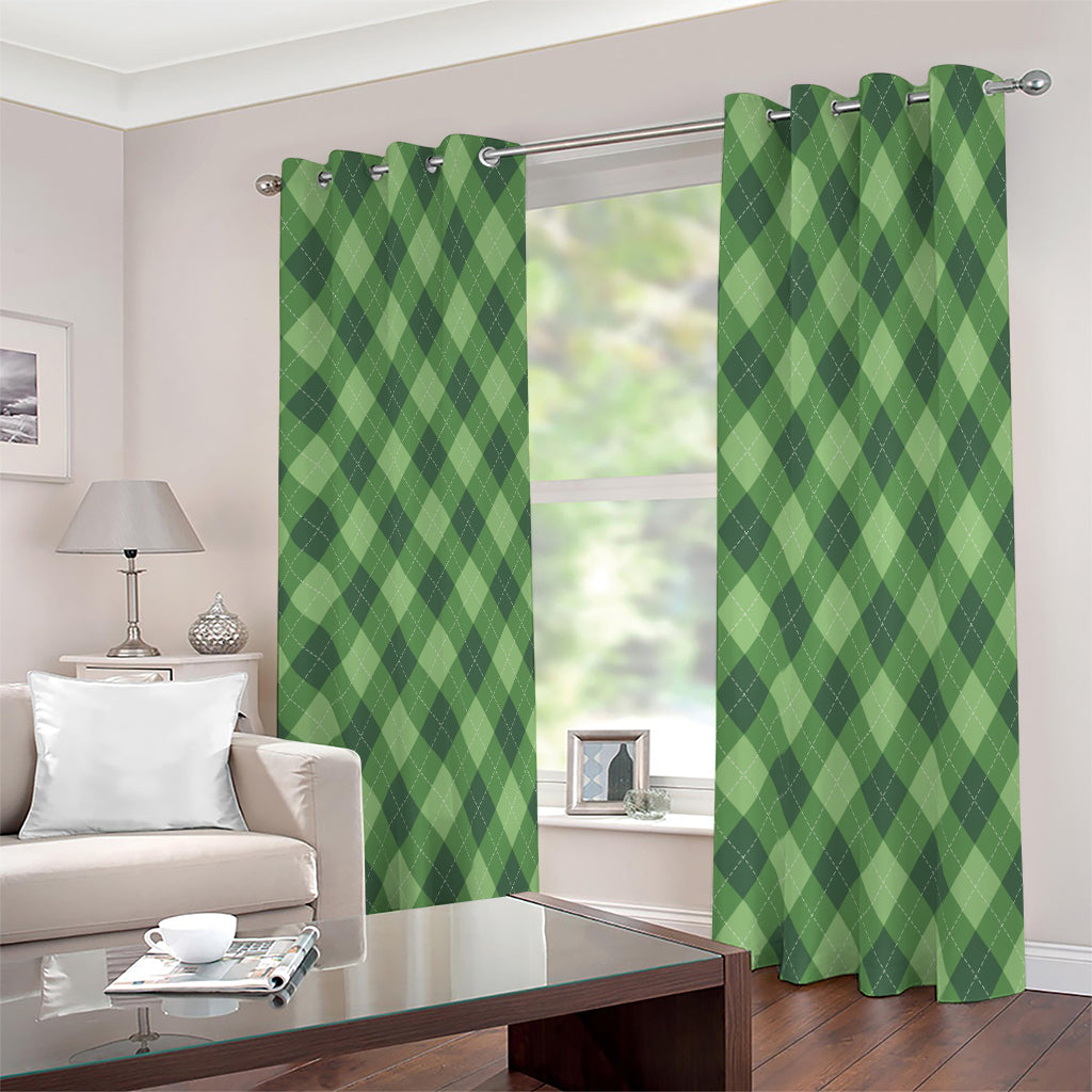 Forest Green Argyle Pattern Print Blackout Grommet Curtains