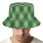 Forest Green Argyle Pattern Print Bucket Hat