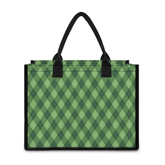Forest Green Argyle Pattern Print Canvas Tote Bag