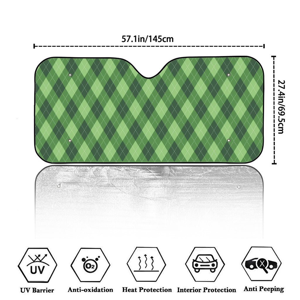 Forest Green Argyle Pattern Print Car Windshield Sun Shade