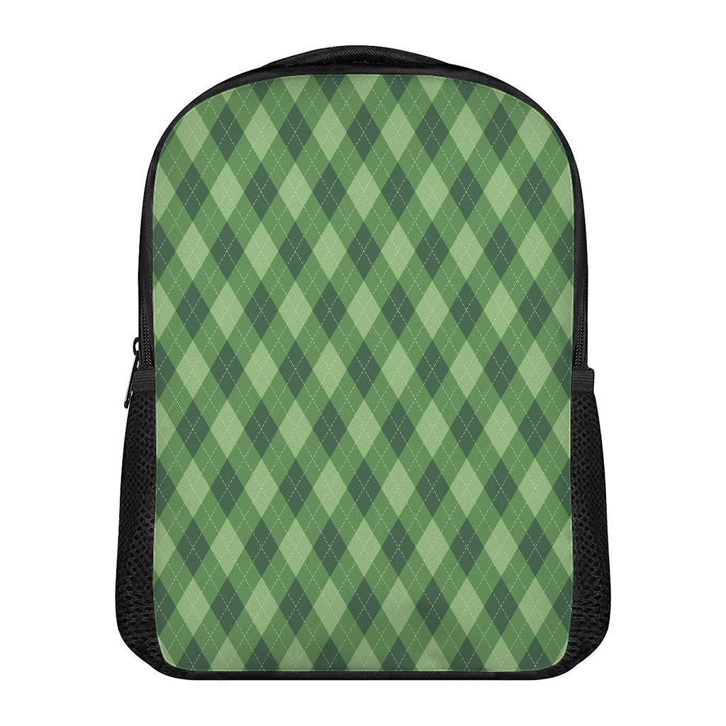 Forest Green Argyle Pattern Print Casual Backpack