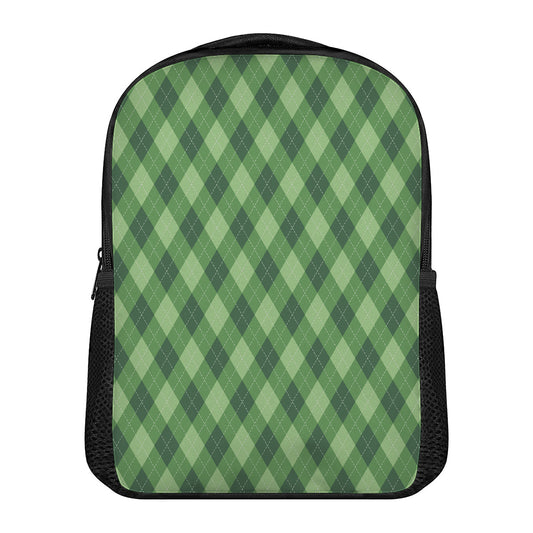 Forest Green Argyle Pattern Print Casual Backpack