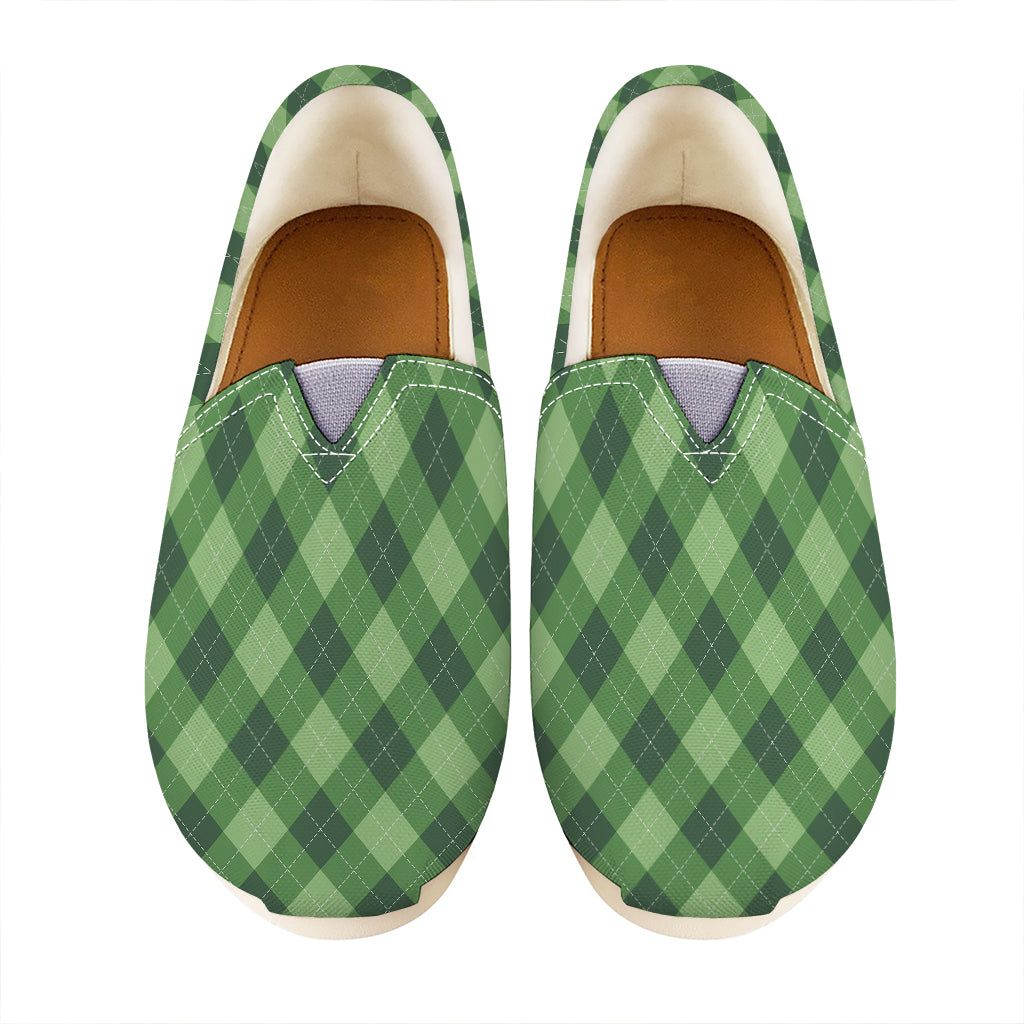 Forest Green Argyle Pattern Print Casual Shoes