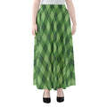 Forest Green Argyle Pattern Print Chiffon Maxi Skirt