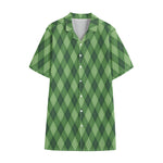 Forest Green Argyle Pattern Print Cotton Hawaiian Shirt