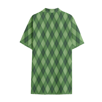 Forest Green Argyle Pattern Print Cotton Hawaiian Shirt