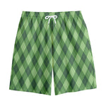 Forest Green Argyle Pattern Print Cotton Shorts
