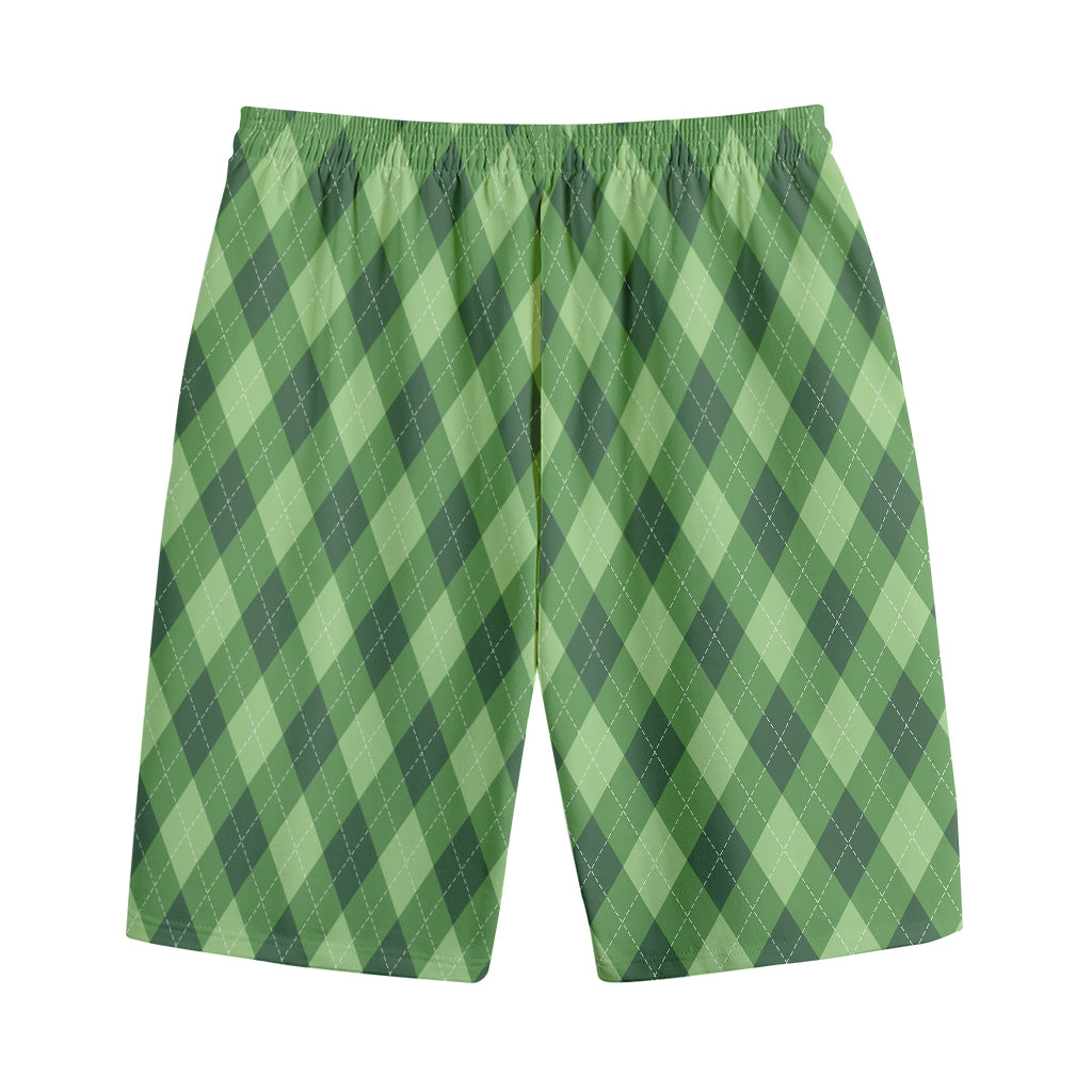 Forest Green Argyle Pattern Print Cotton Shorts