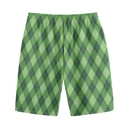 Forest Green Argyle Pattern Print Cotton Shorts