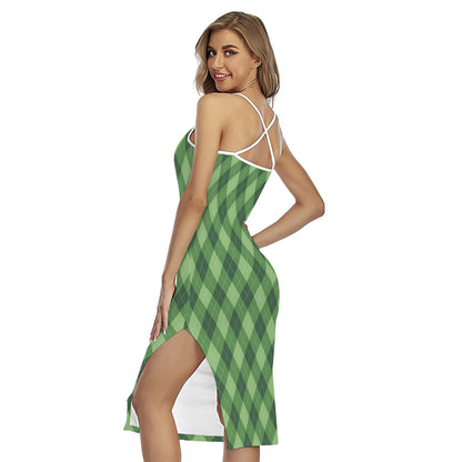 Forest Green Argyle Pattern Print Cross Back Cami Dress