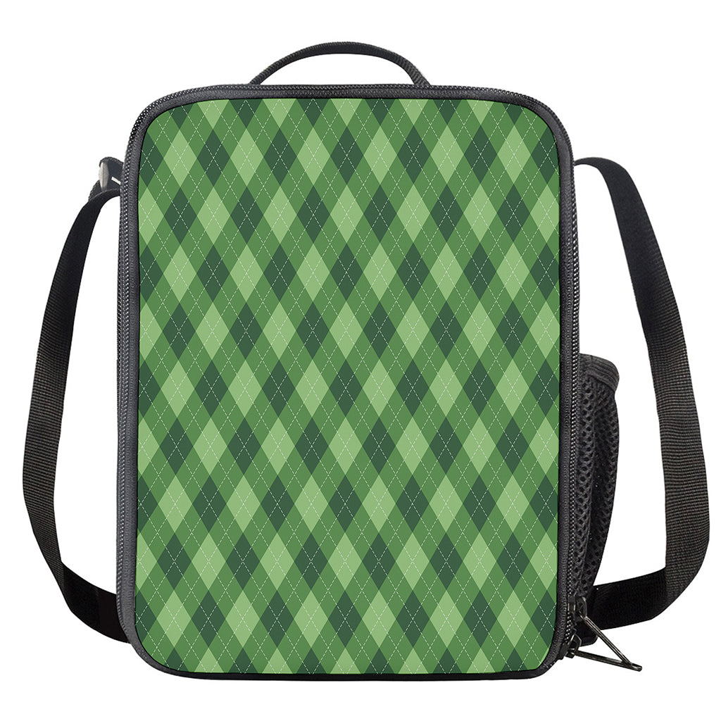 Forest Green Argyle Pattern Print Crossbody Lunch Bag