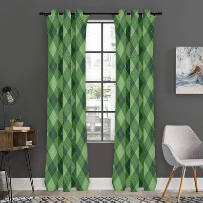 Forest Green Argyle Pattern Print Curtain