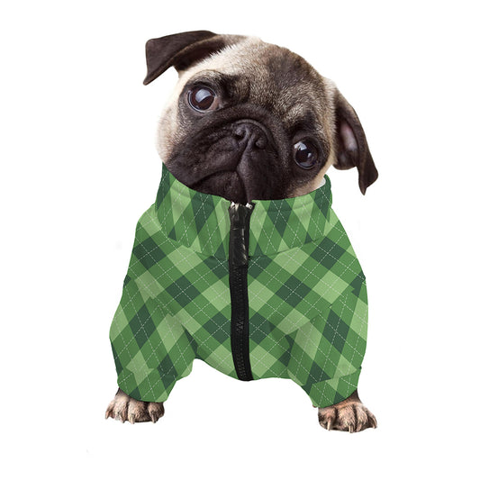 Forest Green Argyle Pattern Print Dog Zip Up Jacket