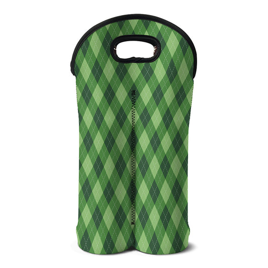 Forest Green Argyle Pattern Print Double Neoprene Wine Tote