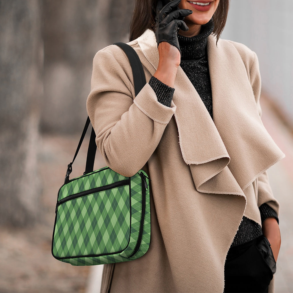 Forest Green Argyle Pattern Print Double Strap Bible Bag