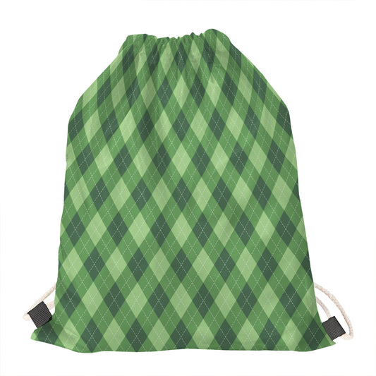 Forest Green Argyle Pattern Print Drawstring Bag